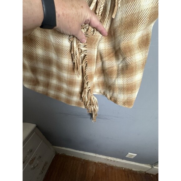 Time And Tru Women's L 12-14 Tan Brown White Plaid Fringe Faux Wrap Skirt Heavy - Picture 5 of 8